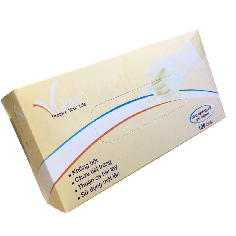 Găng Tay Latex Không Bột Polime Vglove Chính Hãng 100 Chiếc/Hộp