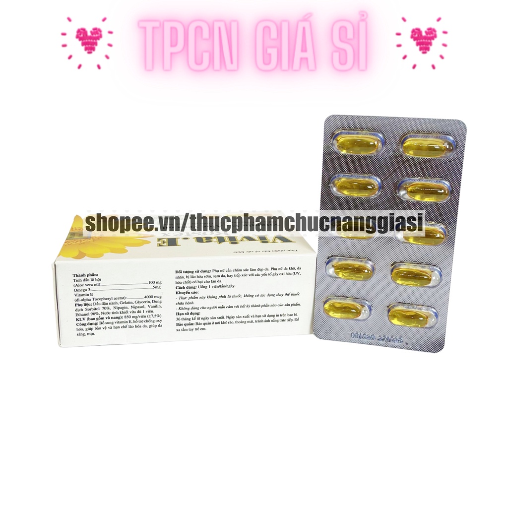 Viên uống đẹp da Vitamin E 4000mcg, tinh dầu lô hội làm đẹp da, chống lão hóa - Hộp 30 viên