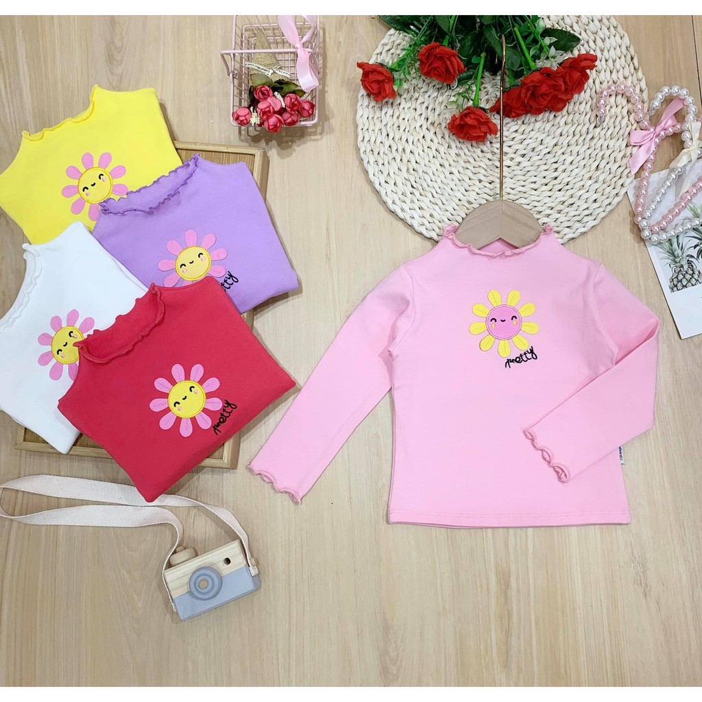 ✔️8-22kg✔️ Áo cotton len dày dặn cho bé gái size nhí thêu đắp hoa mặt trời