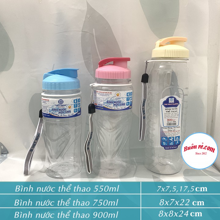 Bình nước dành cho học sinh nhựa Việt Nhật 550ml, 750ml, 900ml – Bình nước thể thao có dây treo tiện lợi – Buôn rẻ 01281