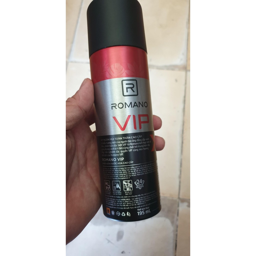 Xịt VIP Romano - Xịt ngăn mùi toàn thân 195 ml ++ Tặng thêm 30% giá không đổi - Thanh Loan