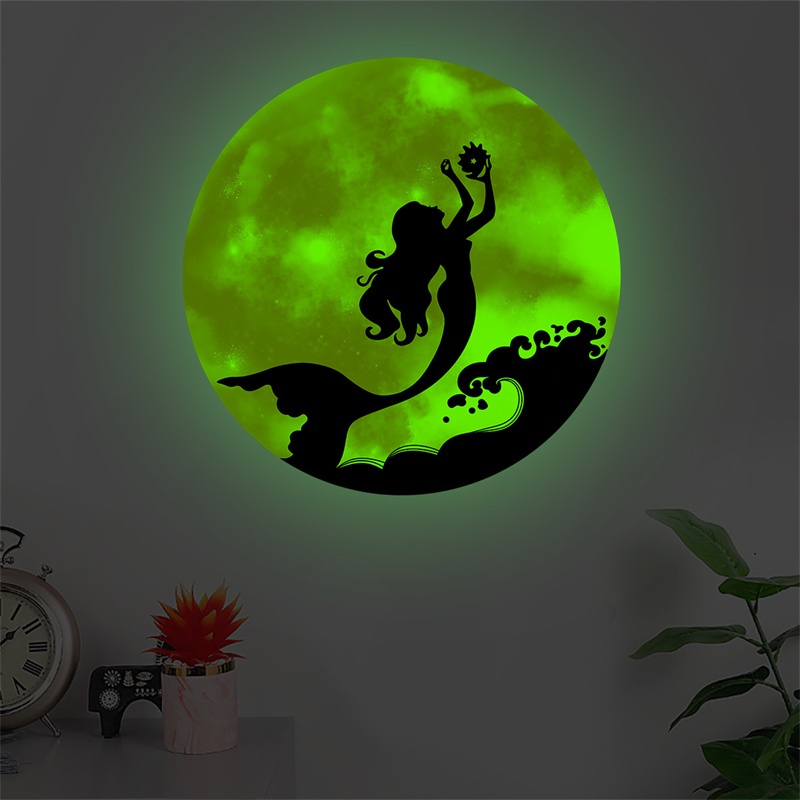 Miếng Dán Tường Dạ Quang Hình Nàng Tiên Cá Và Mặt Trăng Trang Trí Phòng Ngủ Cho Bé