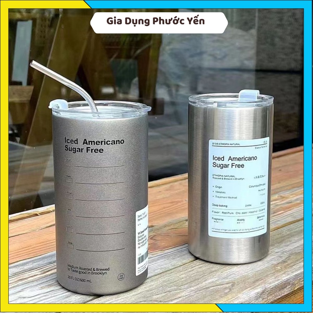 Cốc ly giữ nhiệt inox 304 có ống hút uống Coffee 600ML giữ nhiệt 6-8 tiếng