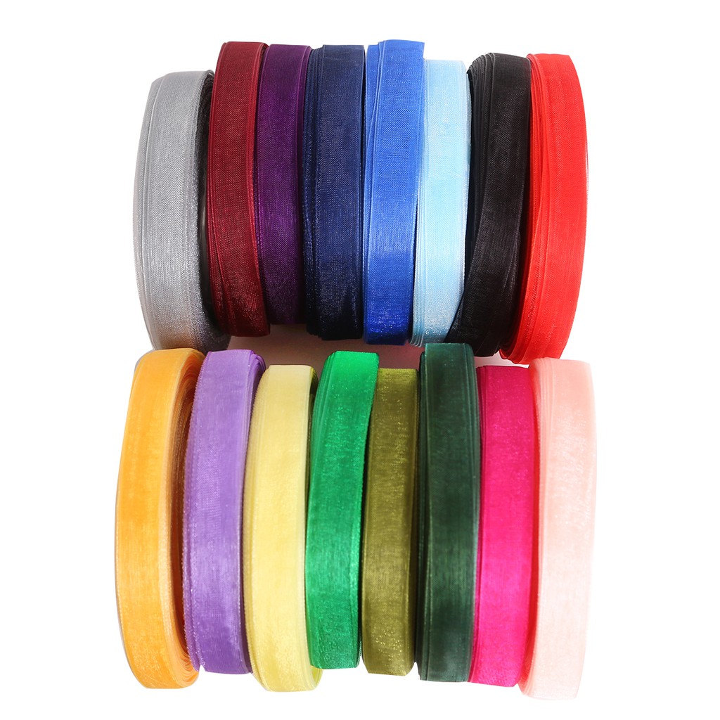Cuộn dây ruy băng bằng lụa satin organza polyester nhiều màu sắc 12mm 50yards dùng trang trí tiệc cưới