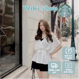 Set đũi 3 món trễ vai freesize - Set bộ đồ mix sẵn áo trễ vãi mix quần sooc freesize tôn dáng