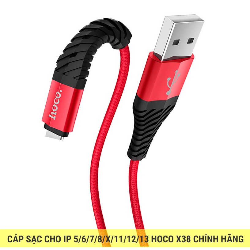 Cáp Sạc Cho IP 5/6/7/8, X/XsMax, 11/12/13/Pro/ProMax - Hoco X38 Cáp Sạc Dây Dù Siêu Bền, Sạc Nhanh Max 2.4A [CHÍNH HÃNG]