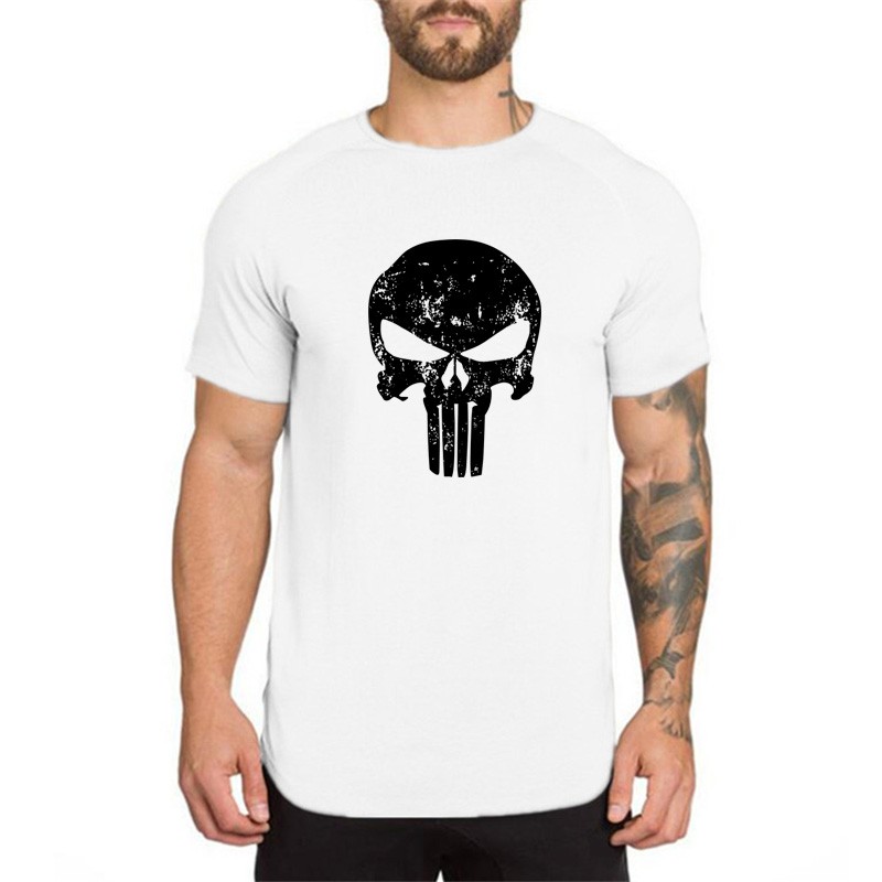 Áo thun tay ngắn in hình đầu lâu cá tính cho nam