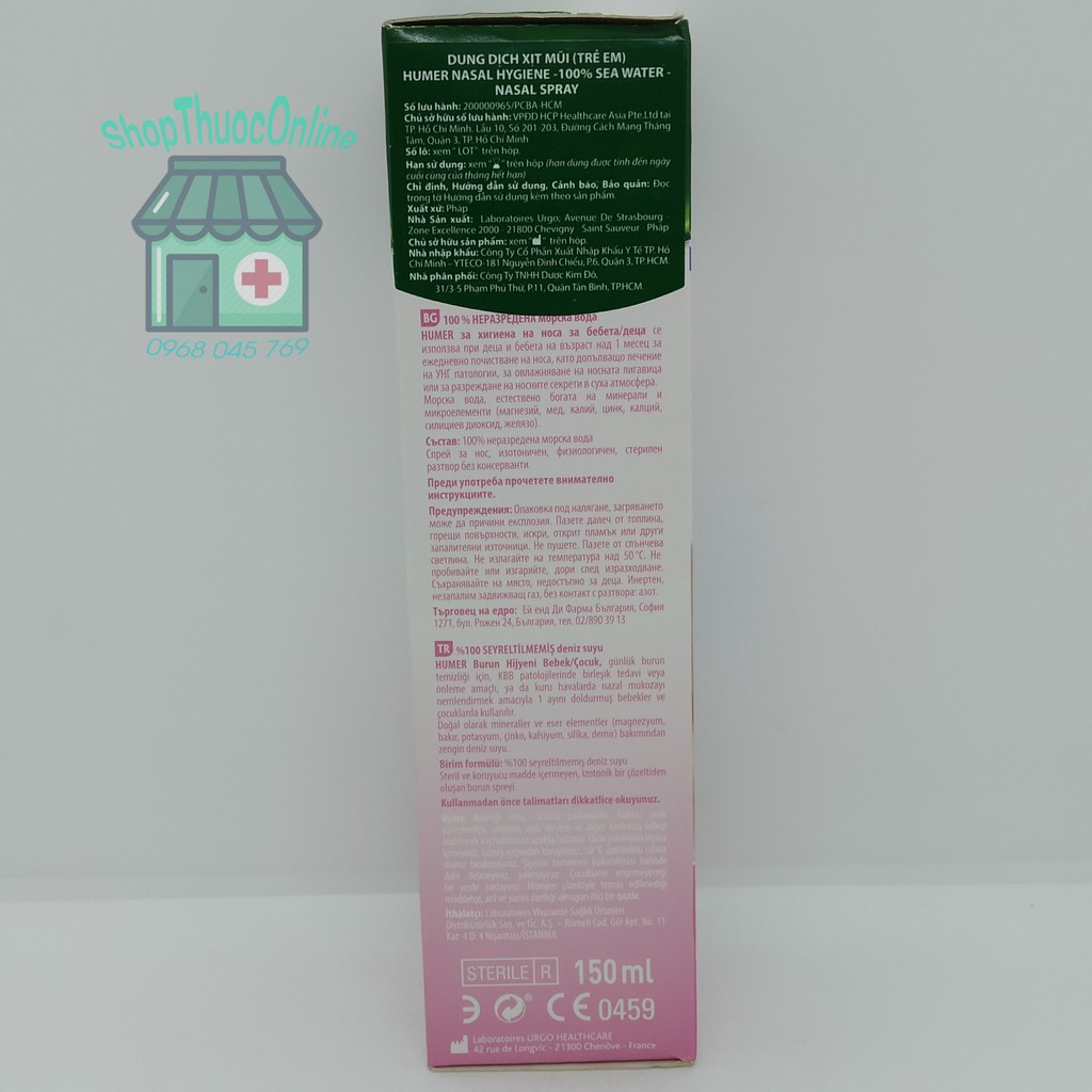 DUNG DỊCH VỆ SINH MŨI HUMER NOSE HYGIENE 150ML