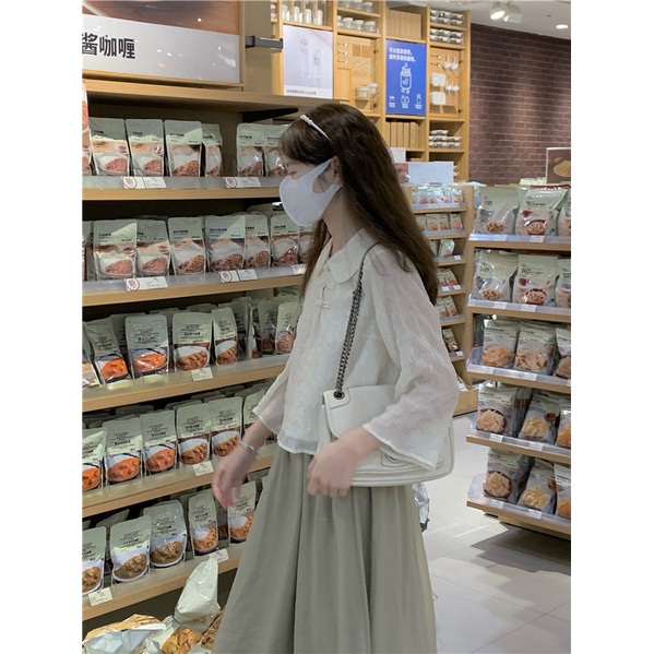 Áo sơ mi XIAOZHAINV cổ búp bê hoặc Chân váy midi phong cách retro cho nữ tùy chọn