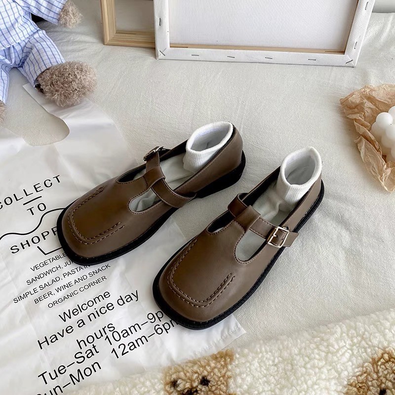 Giày oxford Loafer da mềm mũi vuông có quai vintage cổ điển Mori Girl ulzzang Hàn Quốc [Yannie] | BigBuy360 - bigbuy360.vn