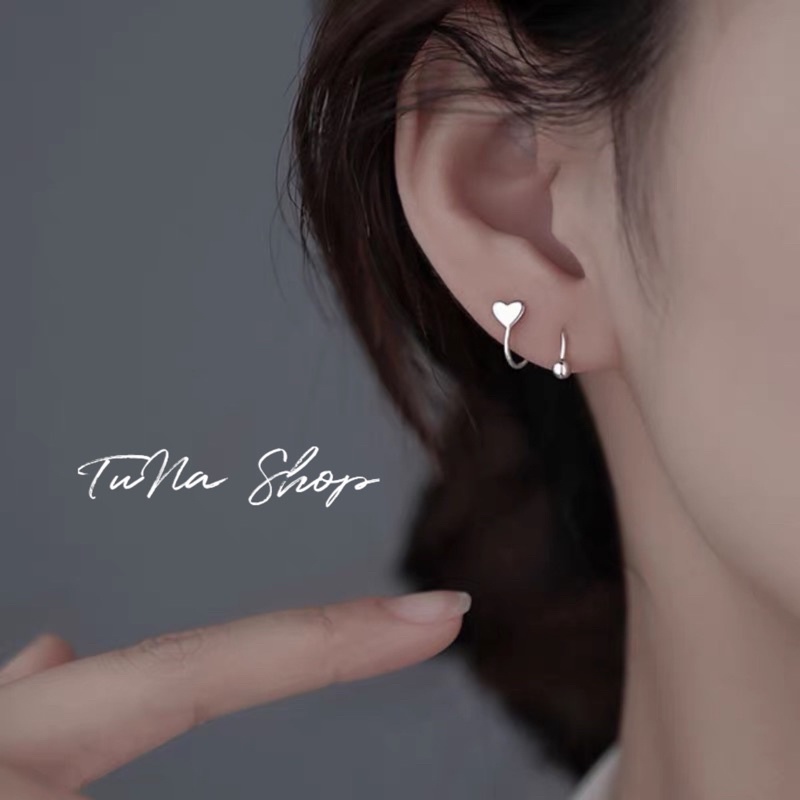 Khuyên Tai Bạc Nữ trái tim, Bông Tai Bạc cá tính _ TUNA SILVER Trang sức bạc cao cấp
