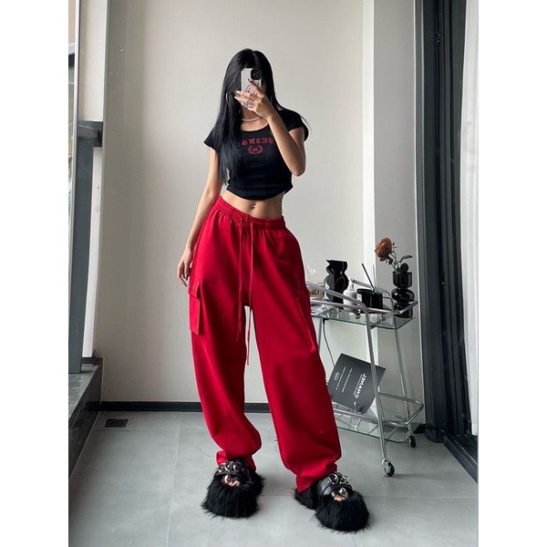 Quần Yếm Thể Thao Ống Rộng Thêu Họa Tiết Phong Cách Hip Hop Đường Phố Cho Nữ