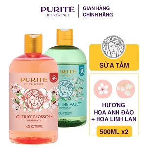 Combo Sữa Tắm Sáng Mịn Hoa Anh Đào Purité 500ml/chai + Sữa Tắm Thiên Nhiên Hoa Linh Lan Purité 500ml/chai
