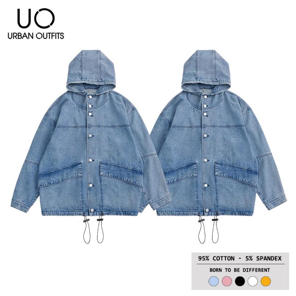 Áo Khoác Jean Nữ Form Rộng URBAN OUTFITS Kiểu Trơn AKO01 Hàn Quốc Outfit Có Nón Mũ Chống Nắng Freesize 100% Cotton Đẹp ༴