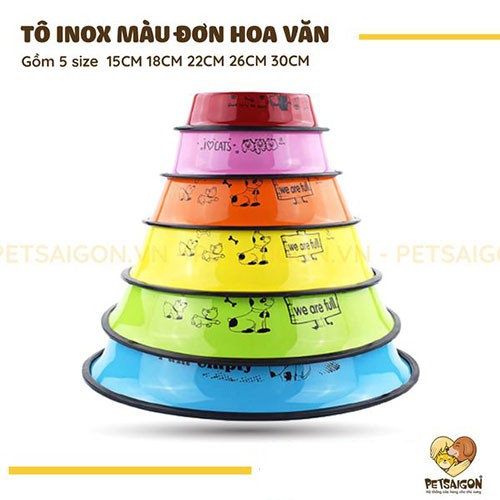 TÔ INOX MÀU ĐƠN HOA VĂN CHO CHÓ MÈO