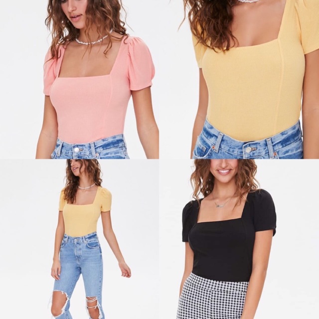 ÁO THUN CỔ U TAY CON F21