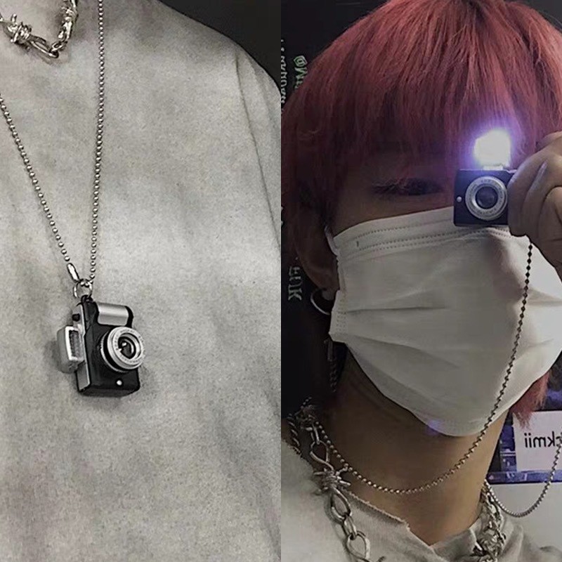 TIKTOK Popular hip-hop style Harajuku men and women pendants couple personality glow hipster camera necklace