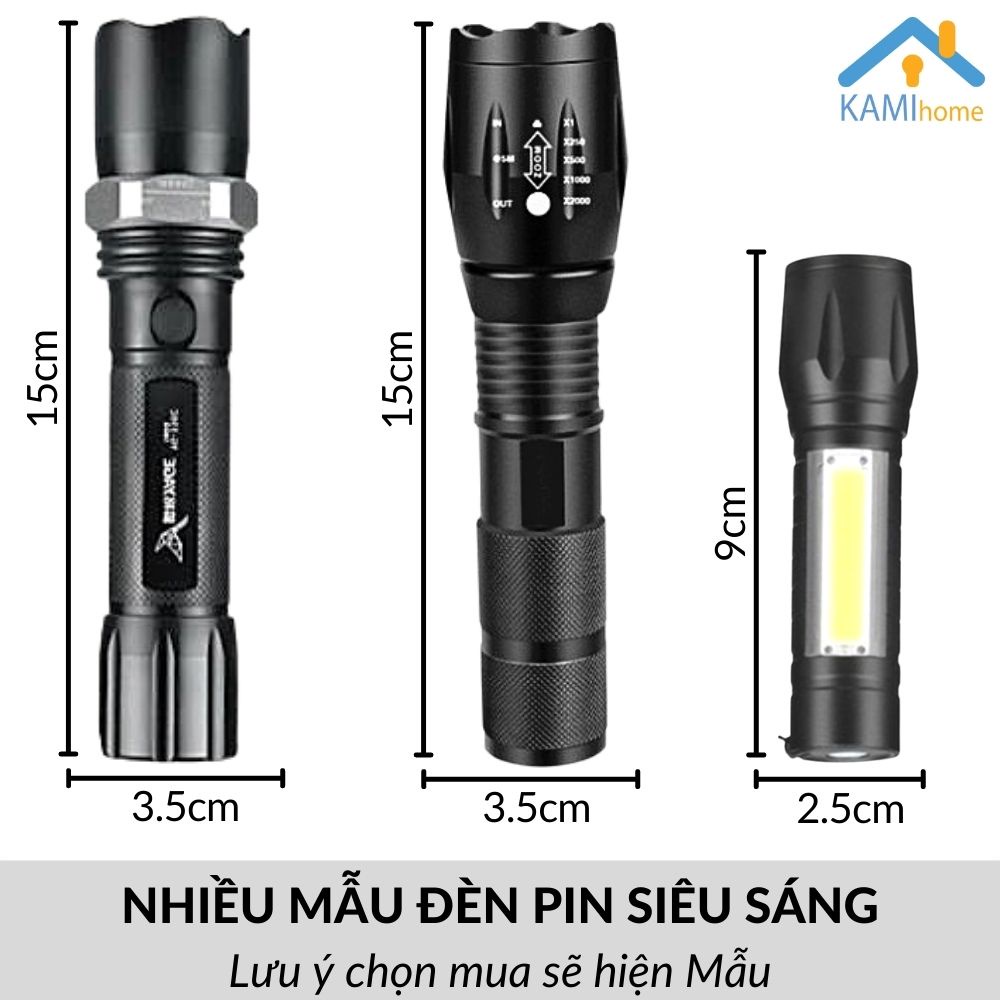 Đèn pin siêu sáng sạc tích điện vỏ kim loại - Chọn mẫu  mã 38004.T102