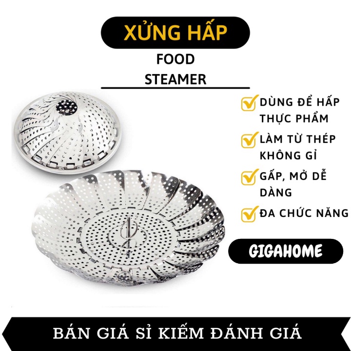 Xửng Hấp GIGAHOME Khay Hấp 24cm Xòe Cánh, Gấp Gọn, Vỉ/ Rổ Hấp Inox Bền Đẹp Tiện Dụng 3231