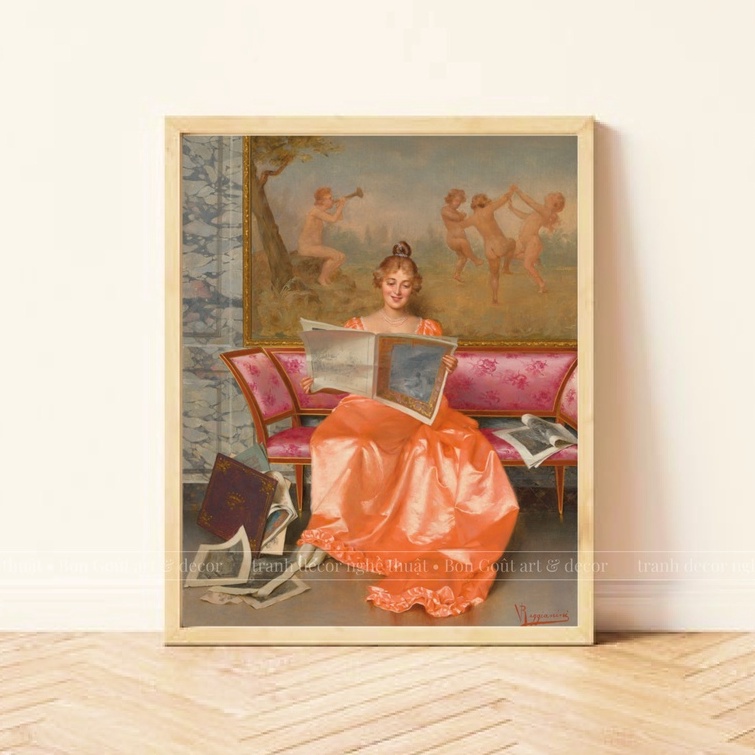 Tranh Reggianini - ĐỌC MỘT TẠP CHÍ NGHỆ THUẬT 🖼 canvas treo tường decor trang trí nghệ thuật Cổ điển Ý