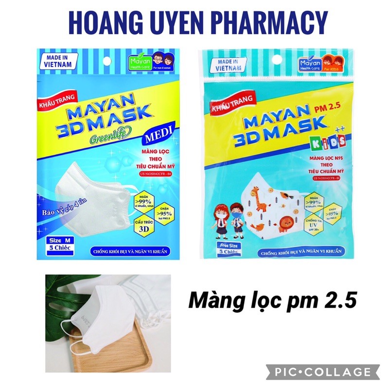 Khẩu trang Mayan 3d mask PM 2.5 người lớn và trẻ em - Gói 5 cái | BigBuy360 - bigbuy360.vn