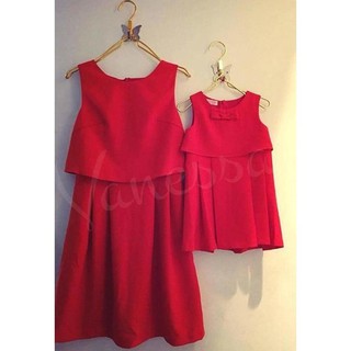 Set đầm đôi giả áo croptop sắc đỏ cho mẹ và bé HGS 89