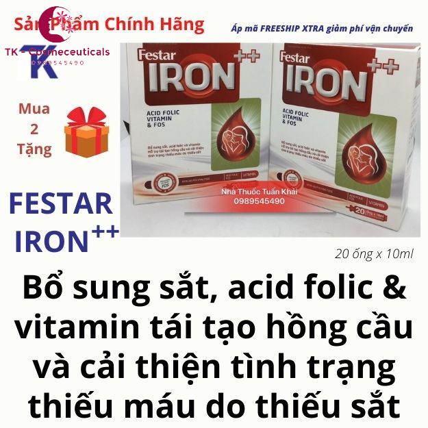 FESTAR IRON ++ Bổ Sung Sắt, Acid Folic Và Vitamin - Hộp 20 ống