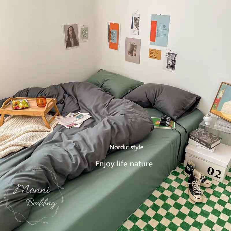 Bộ chăn ga gối cotton tici notag Monni.bedding, màu sắc vintage, mẫu mới hot trend 2022, ga giường đẹp