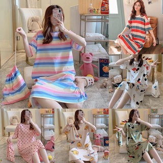 Váy ngủ cotton dáng suông họa tiết đáng yêu, trẻ trung
