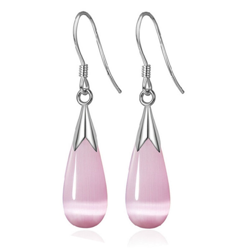 Women New Style Water Drop Cat's Eye Drop Earrings 925 Silver Plated Zircon Women's Hypoallergenic Hook Earrings