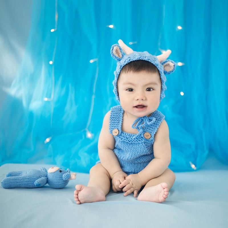 Bộ Đồ Chơi Búp Bê Em Bé Đội Mũ Nồi Đội Đầu Ox Đan Len Nhồi Bông Dễ Thương Dùng Làm Đạo Cụ Chụp Ảnh Cho Bé Sơ Sinh