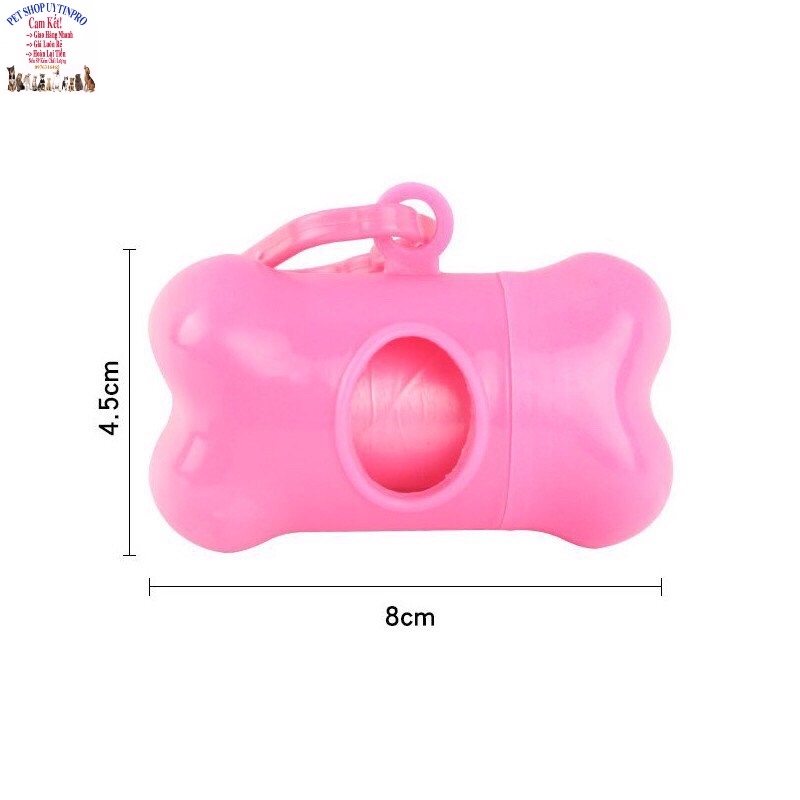 Hộp đựng túi rác vệ sinh cho Thú Cưng Hình cục xương dễ thương Chất liệu nhựa, Kèm móc khóa, Kèm 1 cuộn túi đựng