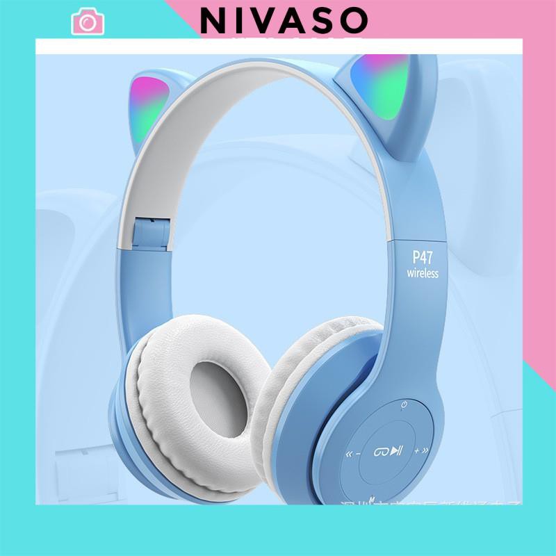 Tai Nghe Bluetooth Chụp tai ST71 có Mic Headphone không dây Dễ Thương tai mèo nghe nhạc, chơi game, cho bà bầu NIVASO | BigBuy360 - bigbuy360.vn