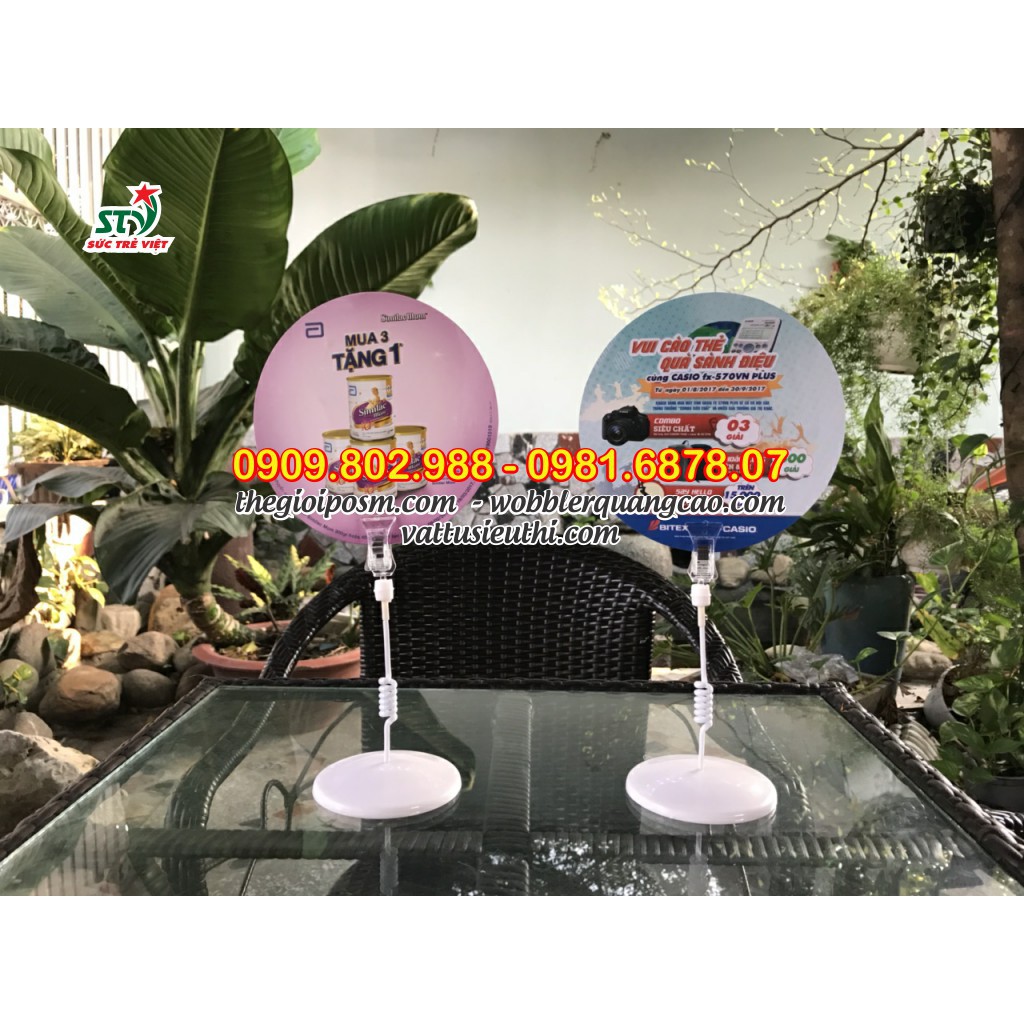 Wobbler đế nhựa kẹp mica, wobbler để bàn kẹp mica, wobbler để bàn đế nhựa