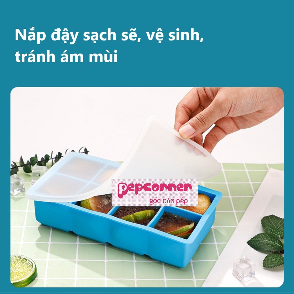 Khay silicon trữ đông đồ ăn dặm, làm đá, nước giải khát có kèm nắp đậy đảm bảo sạch sẽ vệ sinh tránh ám mùi