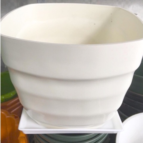 Combo Bộ Chậu Nhựa Vuông Để Bàn Trồng Hoa Trang Trí, Chậu Dạng Sóng Kèm Đĩa Lót