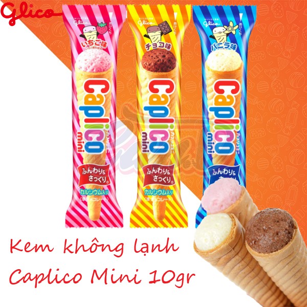 Kem không lạnh Glico Caplico Mini gói 87gr (10 bánh - Dâu, Socola, Vani)