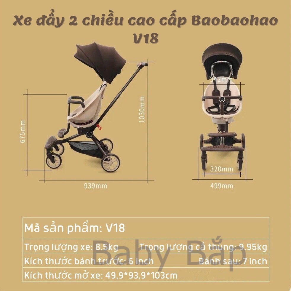 XE ĐẨY GẤP GỌN BAOBAOHAO V18 - NGỒI VÀ NGẢ 5 CHẾ ĐỘ