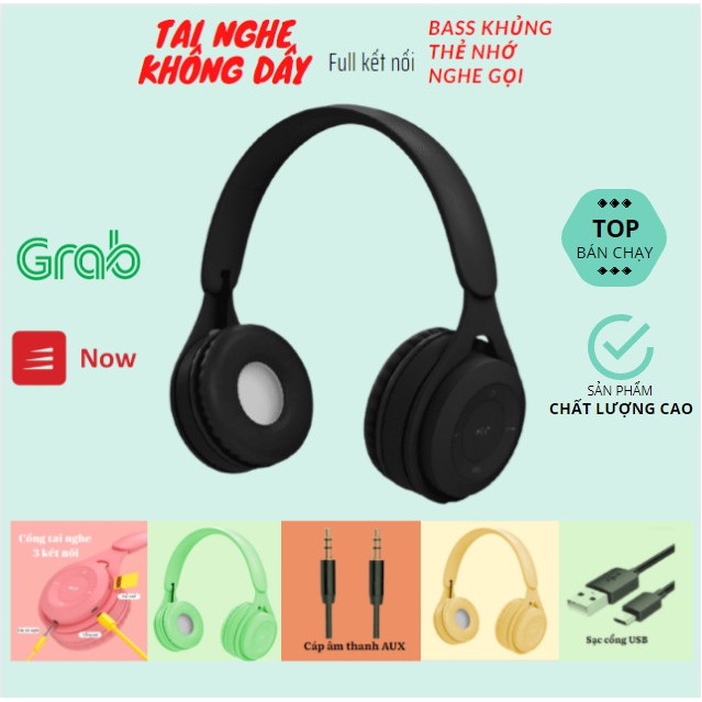 Tai Nghe Headphone Bluetooth Không Dây Âm Bass Sắc Nét Thẻ Nhớ Nghe Gọi Tiện Lợi