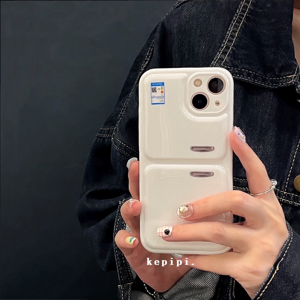 Ốp điện thoại họa tiết tủ lạnh trắng đen đơn giản sáng tạo dành cho iPhone 12 / 13promax 11 / x