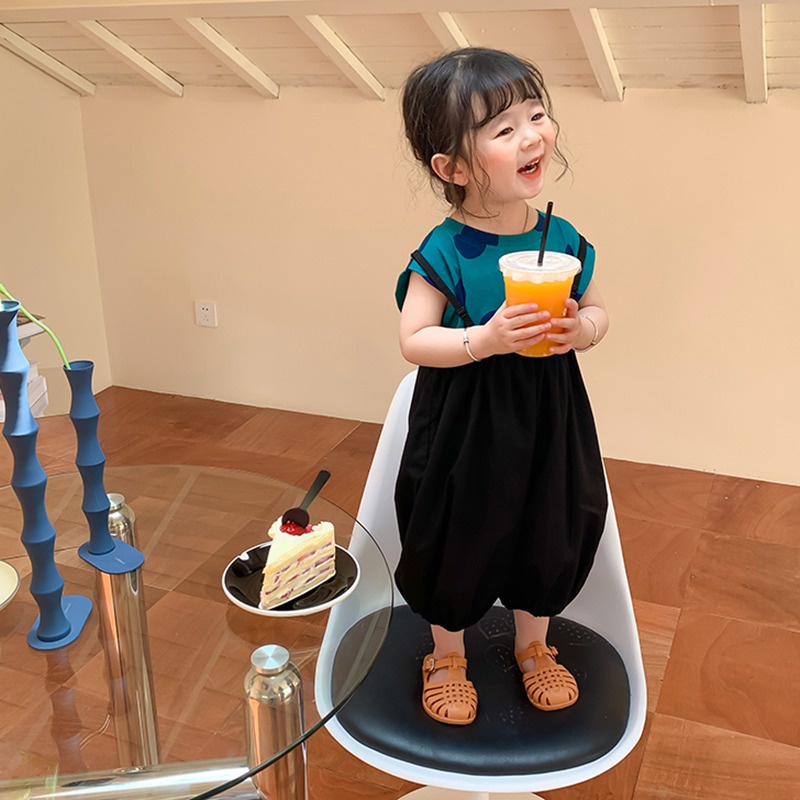 Set Áo Sát Nách Cổ Tròn Họa Tiết Bọ Rùa Chấm Bi + Áo Hai Dây Màu Đen Phong Cách Phương Tây Dễ Thương Thời Trang Mùa Hè Cho