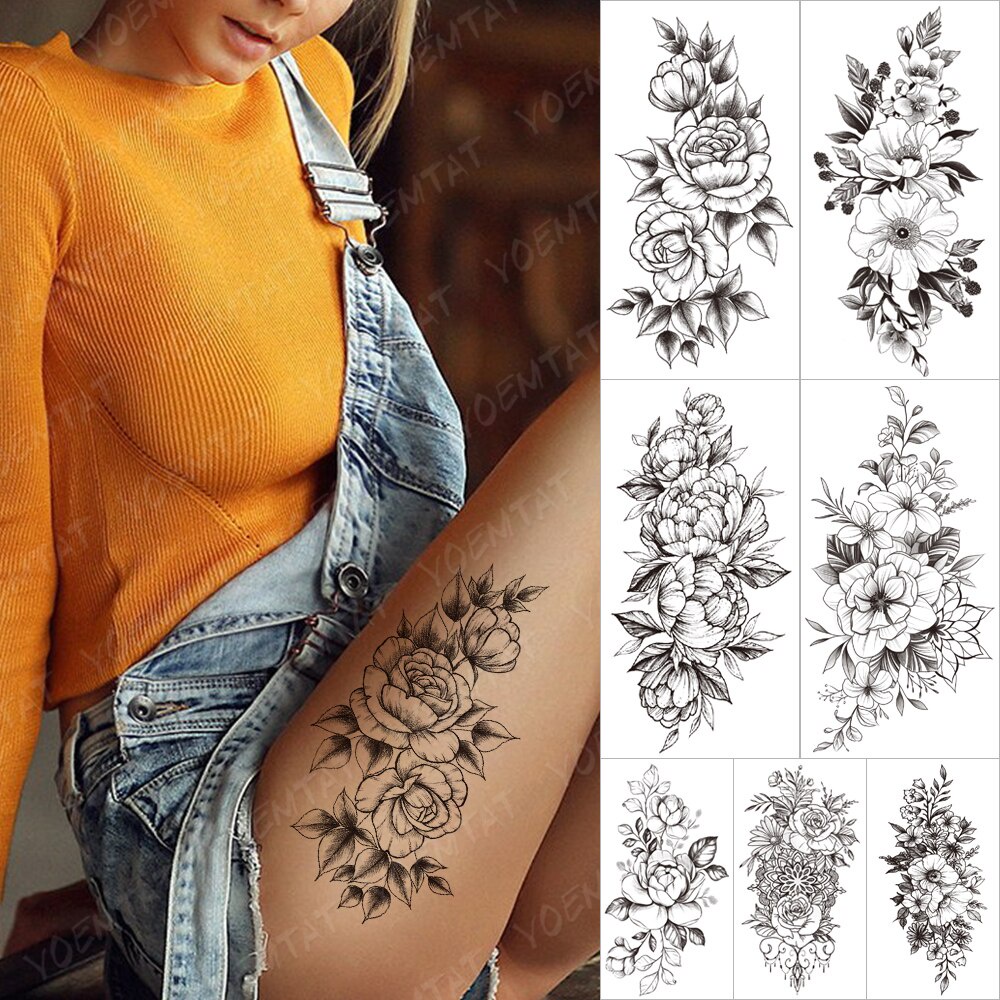 (Hàng Mới Về) Hình Xăm Dán Tạm Thời Chống Thấm Nước Hình Hoa Hồng / Hoa Nhài / Lily Độc Đáo