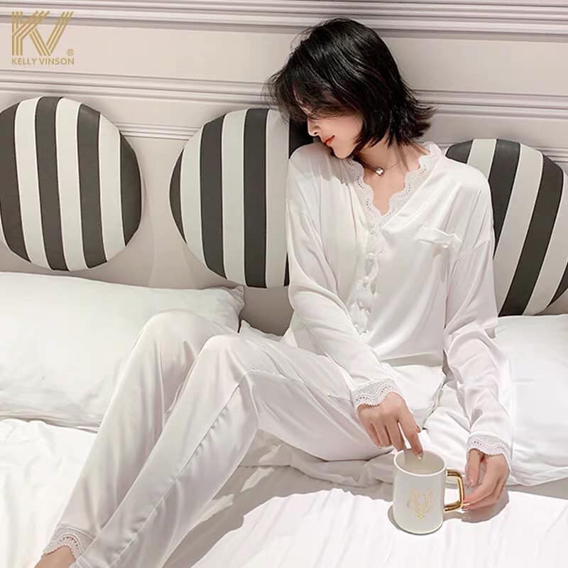 DOJI - Bồ đồ ngủ lụa cúc ngọc dài tay( QCCC có sẵn) - MUỐI SLEEPWEAR M10