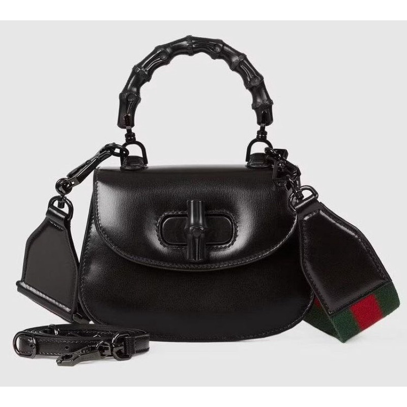 Túi Quai xách GC TOP HANDLE QUAI TRÚC  Hàng nét căng  Sz17cm 1 màu đen  kèm quai vải mix 2 mầu bản to