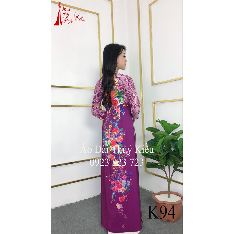 Áo dài cách tân nữ truyền thống thiết kế may sẵn tết ren tím hoa hồng K94 Thúy Kiều mềm mại co giãn áo dài giá rẻ