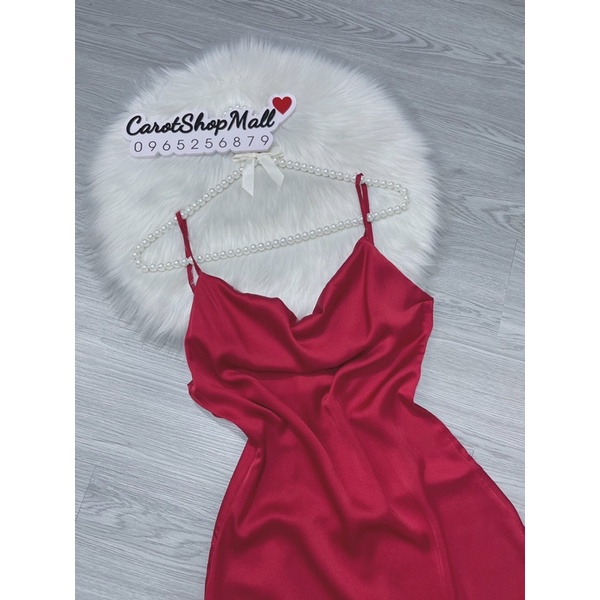 đầm dự tiệc 2 dây satin lụa - CarotShop