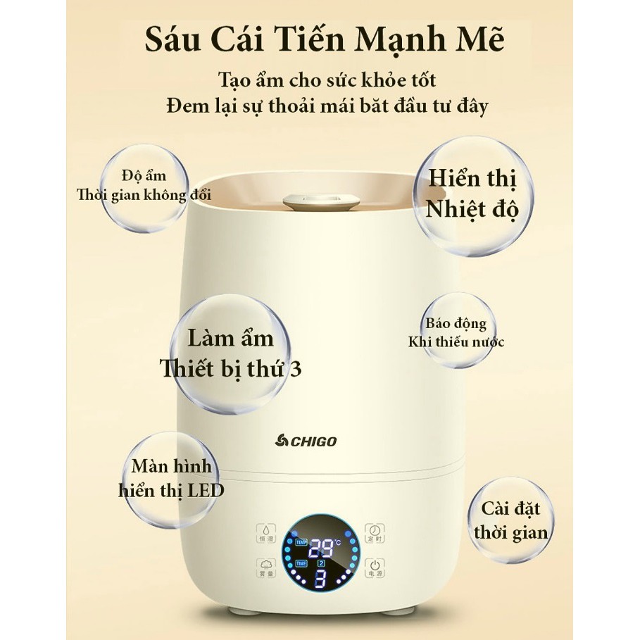 Máy Tạo Ẩm Không Khí Chigo 512 dung tích cỡ lớn 4 lít, Máy có chế độ tự động điều chỉnh độ ẩm của phòng