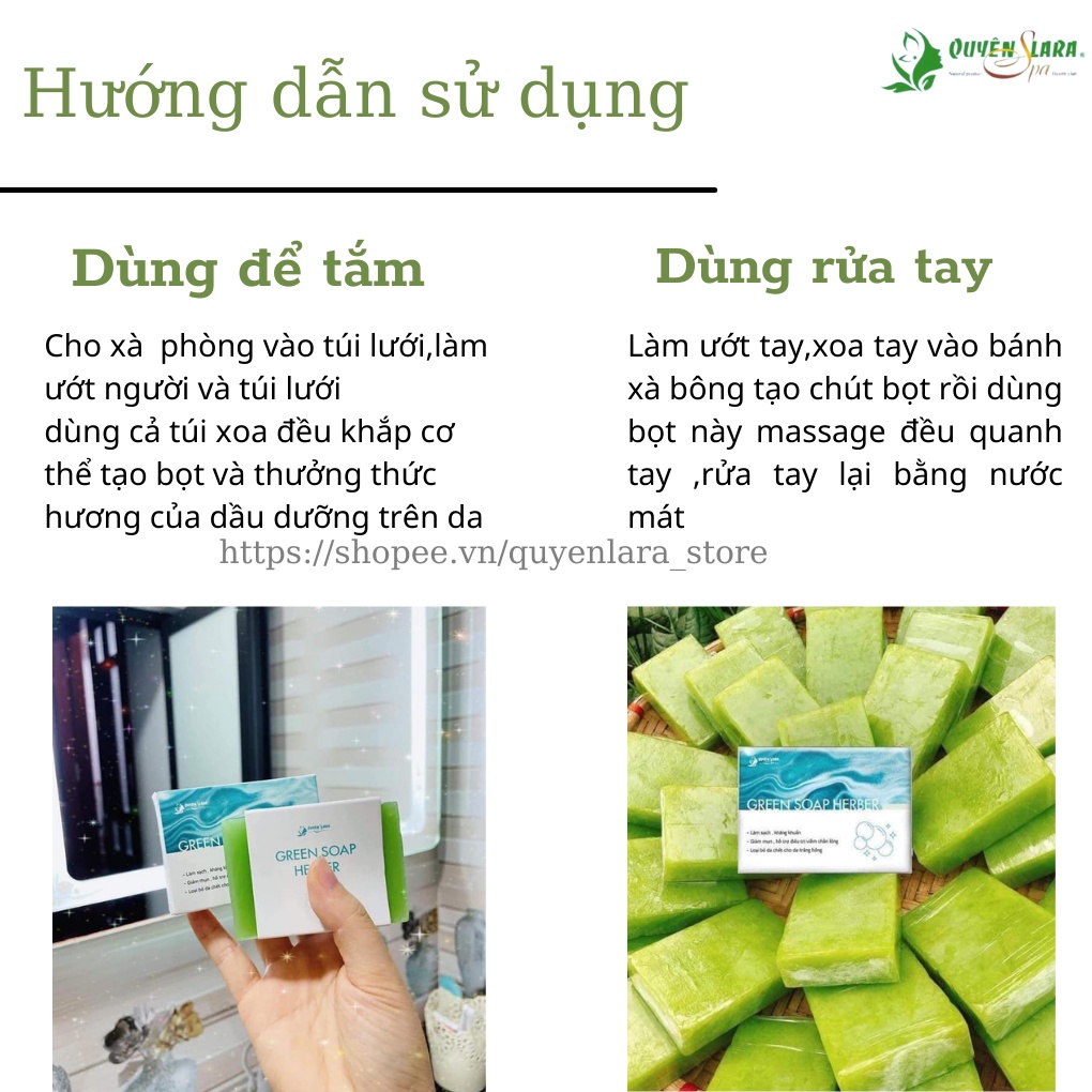 Xà Bông Tắm Thảo Dược Green Soap Herber Quyên Lara Tinh Chất Thiên Nhiên, Sáng Da,Sạch Mụn Trắng Hồng 100g