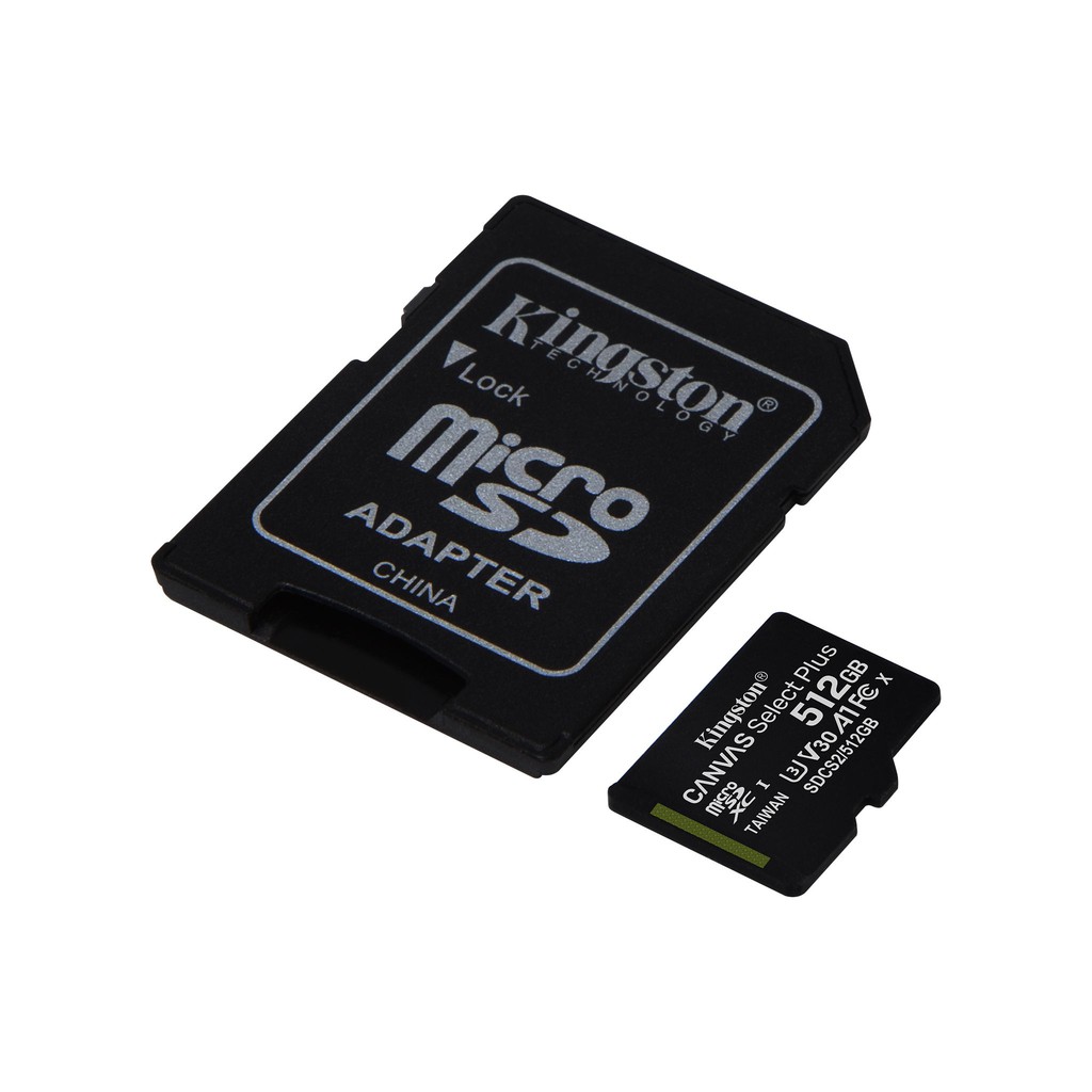 Thẻ nhớ microSDXC Kingston Canvas Select Plus 512GB U3 V30 A1 R100MB/s W85MB/s - Kèm Adapter (Đen)