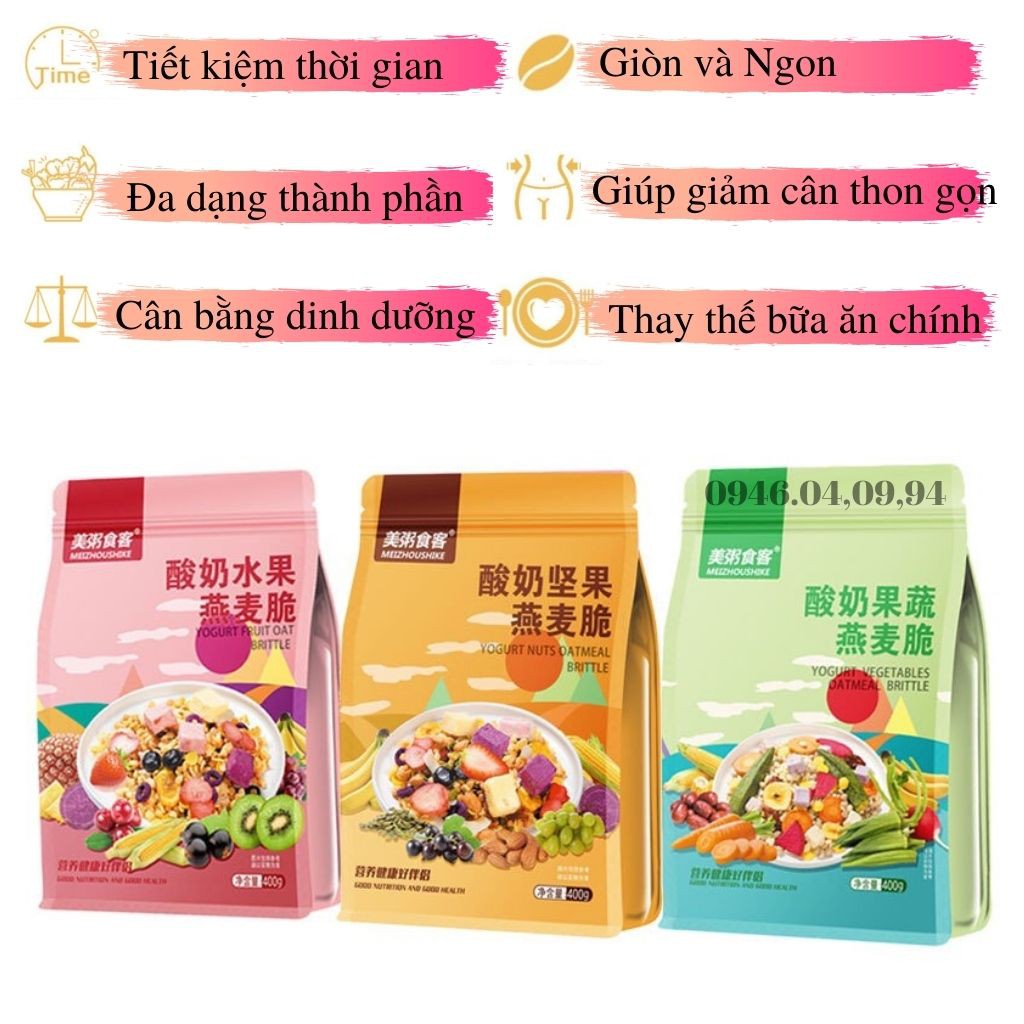 Ngũ cốc sữa chua ❤️FREESHIP❤️ Ngũ cốc rau củ qủa thơm ngon bổ dưỡng tốt cho sức khỏe gói 400g